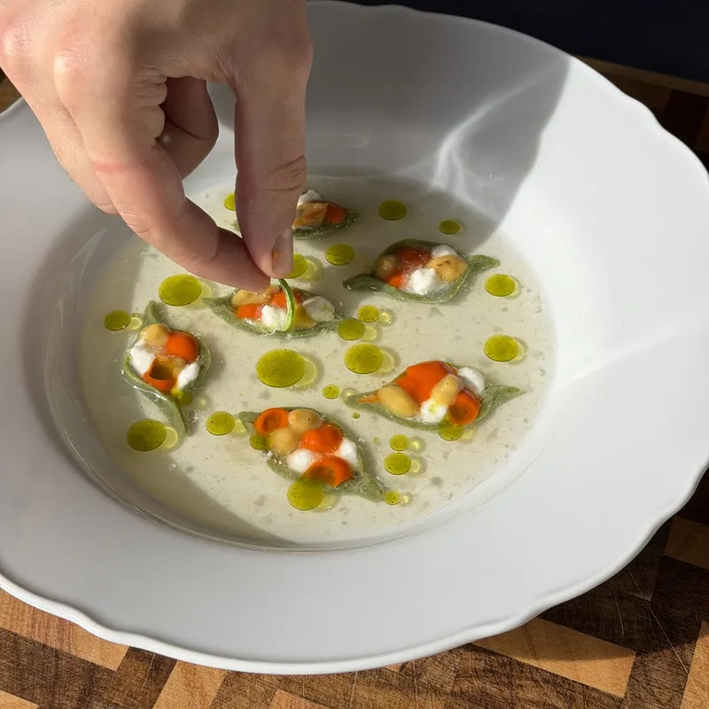 Filled pasta with herb oil